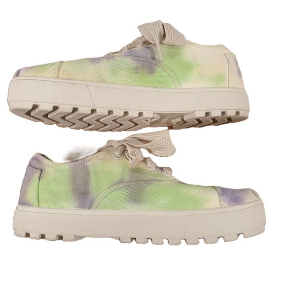 Toms Lug Shoes Women 11 Multi Color Canvas Sneakers Lace Up Platform - Picture 2 of 16